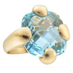 Antonio Papini Faceted Blue Topaz Gold Cocktail Ring