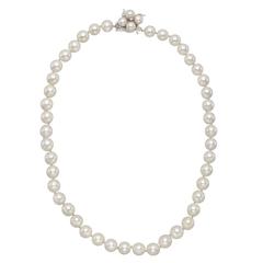 Cultured Pearl Necklace with Pearl and Diamond Clasp