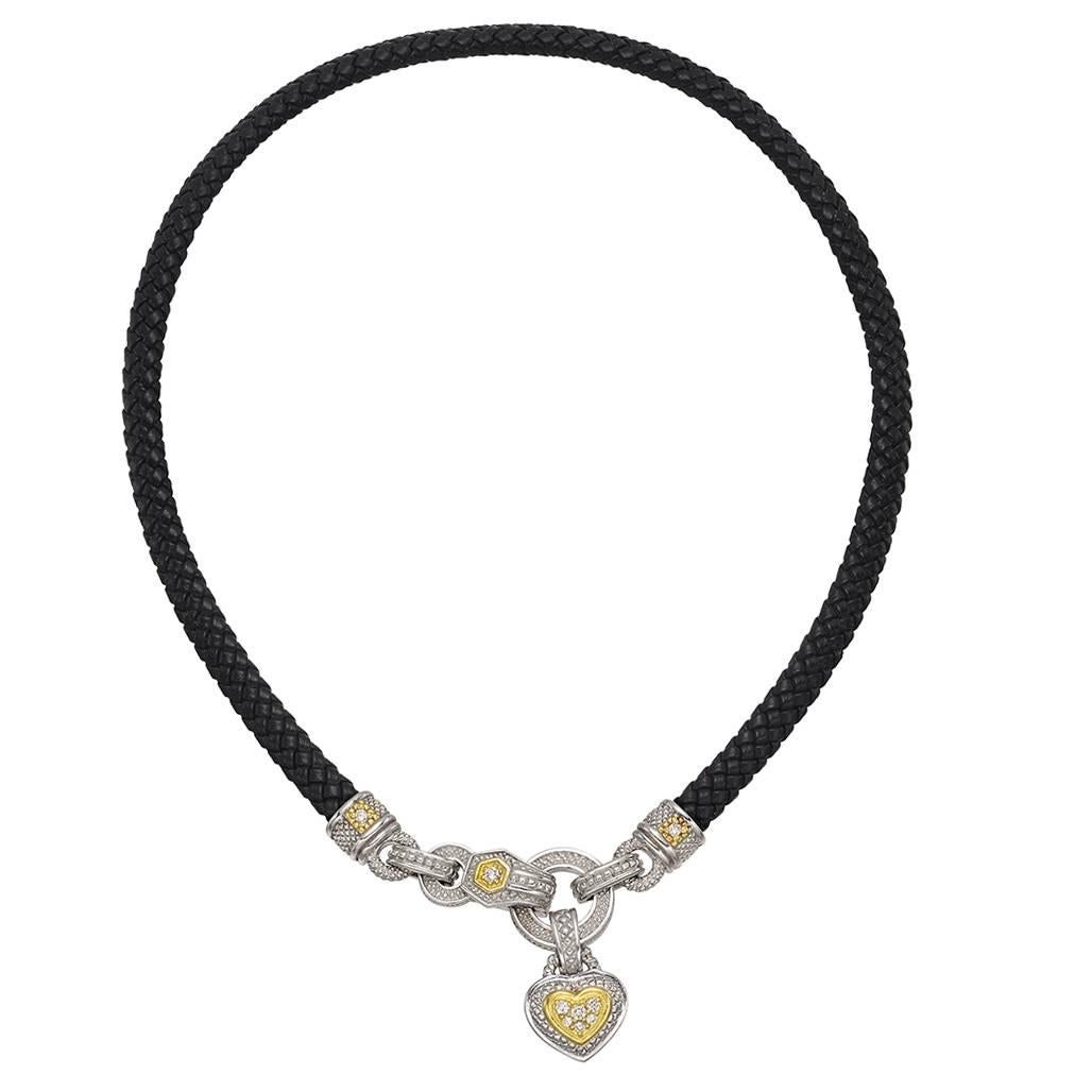 Judith Ripka Diamond Silver Gold Heart Pendant Necklace