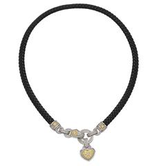 Judith Ripka Diamond Silver Gold Heart Pendant Necklace
