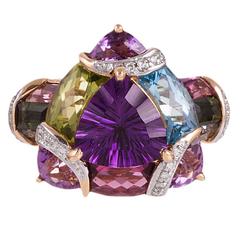 Contemporary Gemstone Diamond Gold Mosaic Ring Contemporary Gemstone Diamond Gold Mosaic Ring