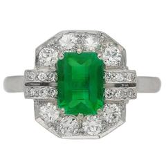 Art Deco emerald diamond Platinum Engagement ring 12