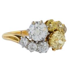 Fancy Yellow Diamond and White Diamond Gold Crossover Ring