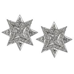 Ana de Costa unique silver Sirius star stud earrings. Set with white diamonds