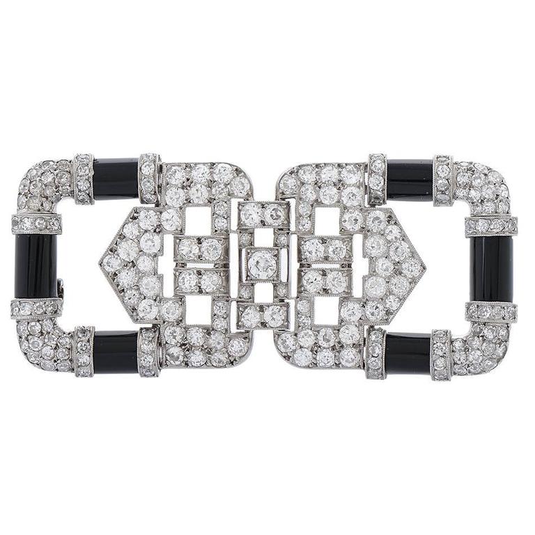 Circa 1920 Chaumet Art Deco Onyx Diamond Platinum Brooch For Sale at ...