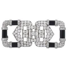 Circa 1920 Chaumet Art Deco Onyx Diamond Platinum Brooch