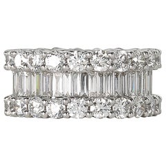 Wide 8 Carats Baguette and Round Diamonds Gold Eternity Band Ring