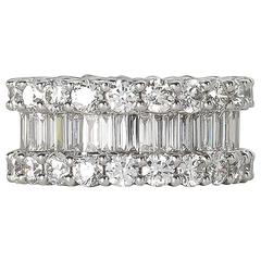 Wide 8 Carats Baguette and Round Diamonds Gold Eternity Band Ring 7