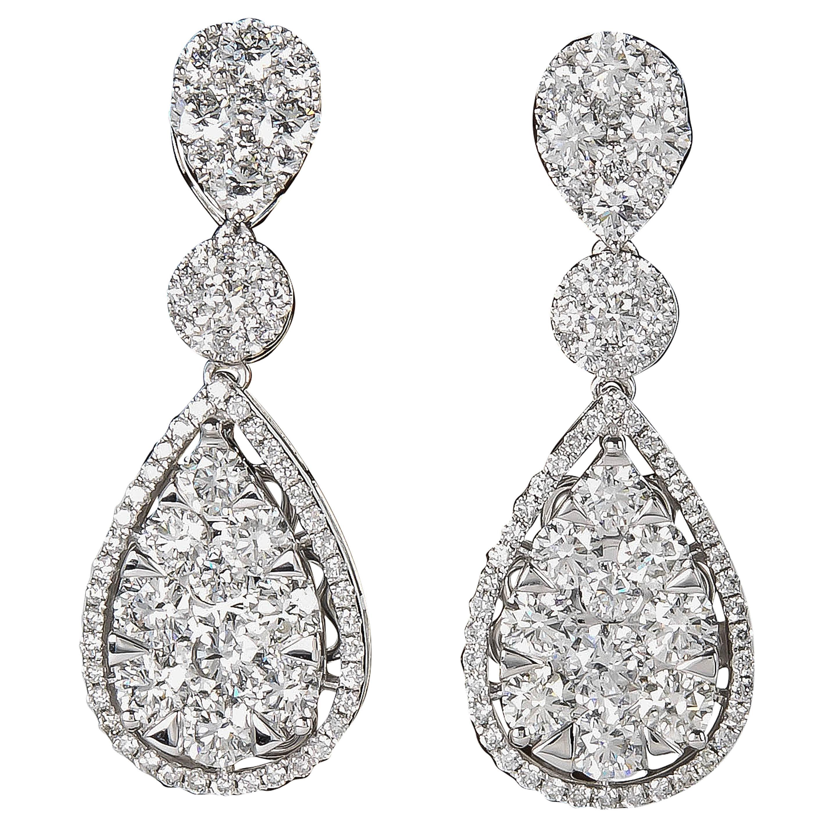 Illusion Diamond Gold Drop Earrings For Sale