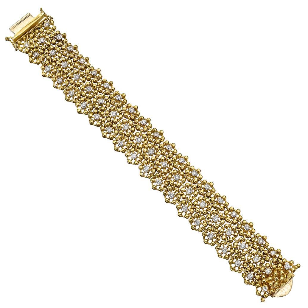 Diamond Gold Flower Mesh Bracelet