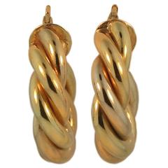 Gold Twisted Rope Hoop Dangle Earrings