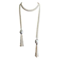Intricate Woven Pearl Long Sautoir with Large Baroque Pearl Tassels