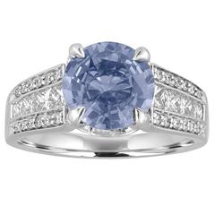 Certified No Heat 3.02 Carat Blue Sapphire and Diamond Ring 5