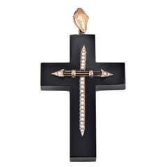 Onyx Pearl Gold Cross Pendant