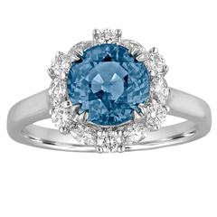 Certified No Heat 2.97 Carat Blue Sapphire Halo Diamond Ring 4