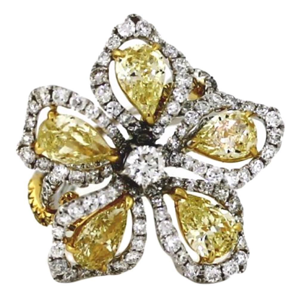Diamond Two Color Gold Flower Cocktail Ring