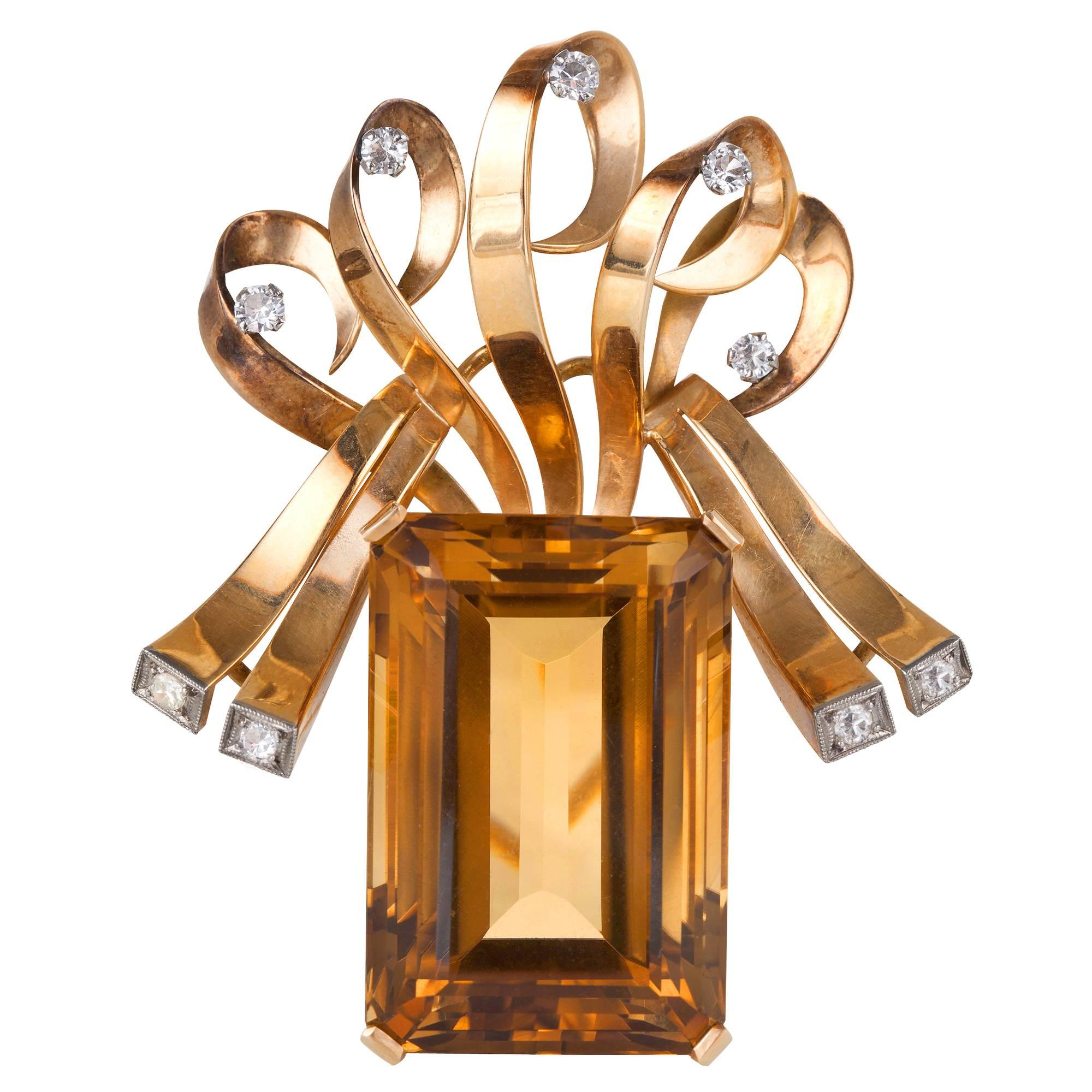 Citrine and Diamond Brooch For Sale