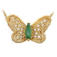 Vintage Van Cleef & Arpels Yellow Gold Diamond and Emerald Butterfly Necklace