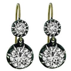 Antique 3.94ct Diamond Silver Gold Earrings