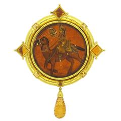 Impressive Large Elizabeth Locke Citrine Miniature Painting Gold Brooch