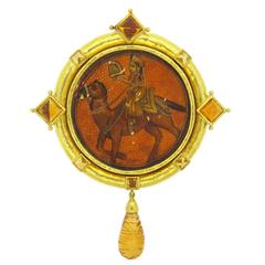 Impressive Large Elizabeth Locke Citrine Miniature Painting Gold Brooch 