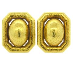 Large David Webb Hammered Gold Earrings 12