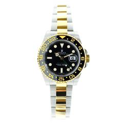 Rolex Yellow Gold Stainless Steel GMT-Master II Black Automatic Wristwatch