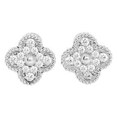 Van Cleef & Arpels Vintage Alhambra Pave Diamond Gold Earrings