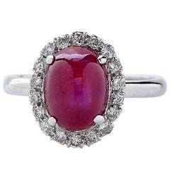 Vintage 3.25 Carat Star Ruby Diamond Platinum Ring