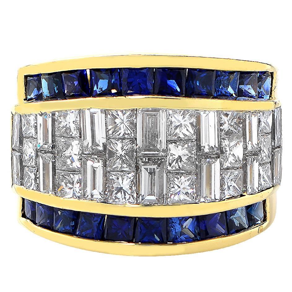 3.25 Carat Sapphire Diamond Gold Band Ring