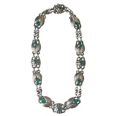 Georg Jensen 830 Silver Necklace No. 1 with Green Chrysoprase