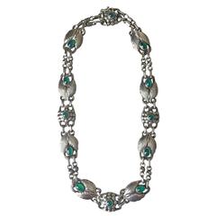 Georg Jensen 830 Silver Necklace No. 1 with Green Chrysoprase 1