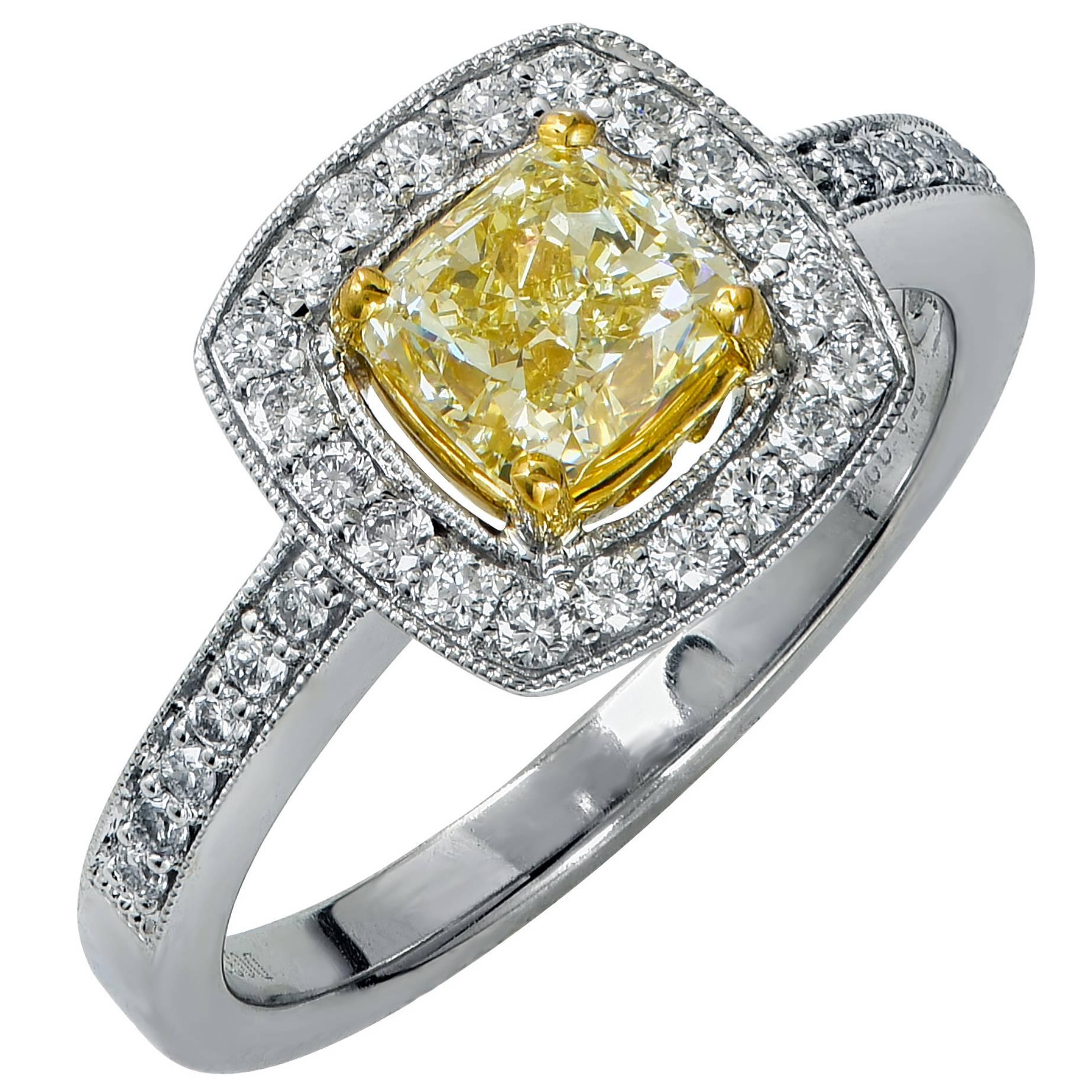 1.01 Carat GIA Cert Yellow Diamond Two Color Gold Engagement Ring
