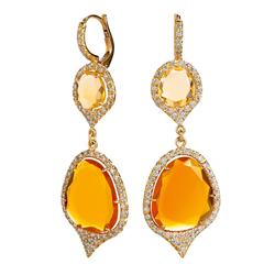 Fire Opal Diamond gold Drop Earrings