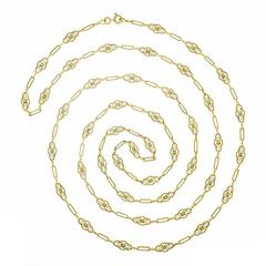 Antique French 60 inch gold Filigree Necklace