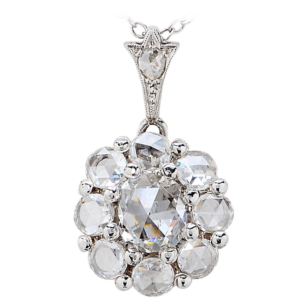 Pendentif en platine avec diamants taille rose de 2,25 carats en vente