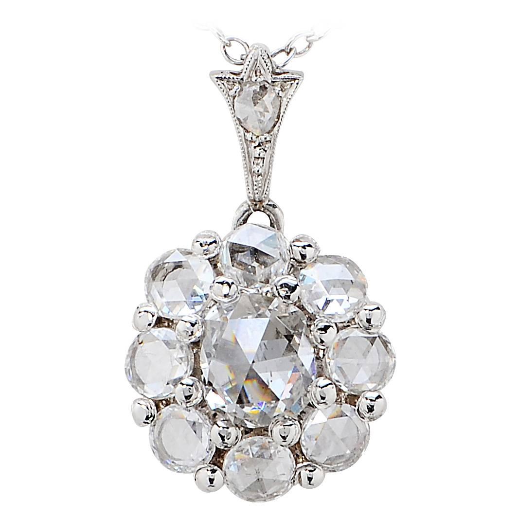 2.25 Carat Rose Cut Diamond Platinum Pendant For Sale