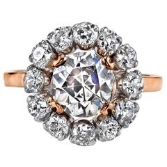 Rose Brown Old Mine Cut Diamond Gold Platinum Cluster Ring 