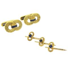 1960s Sapphire Gold Cufflinks Stud Set