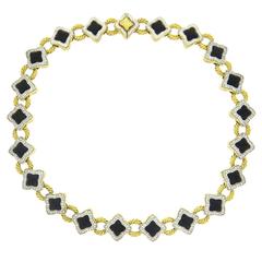 David Yurman Quatrefoil onyx diamond Gold Necklace