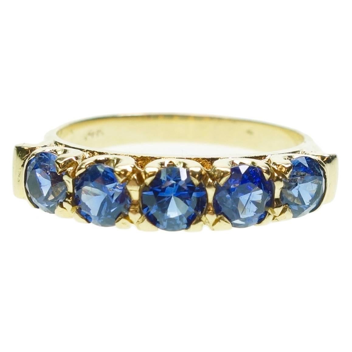 Antique Blue Sapphire Five-Stone Gold Ring