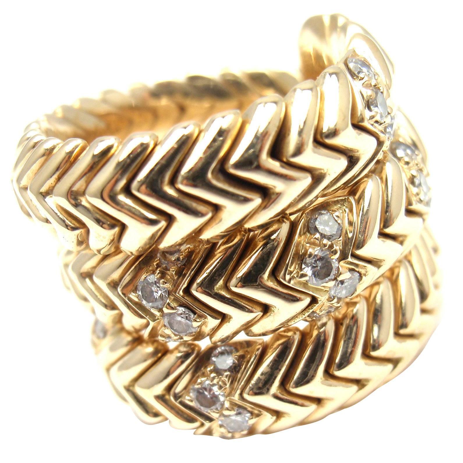 Bulgari Diamond Gold Spiga Snake Band Ring