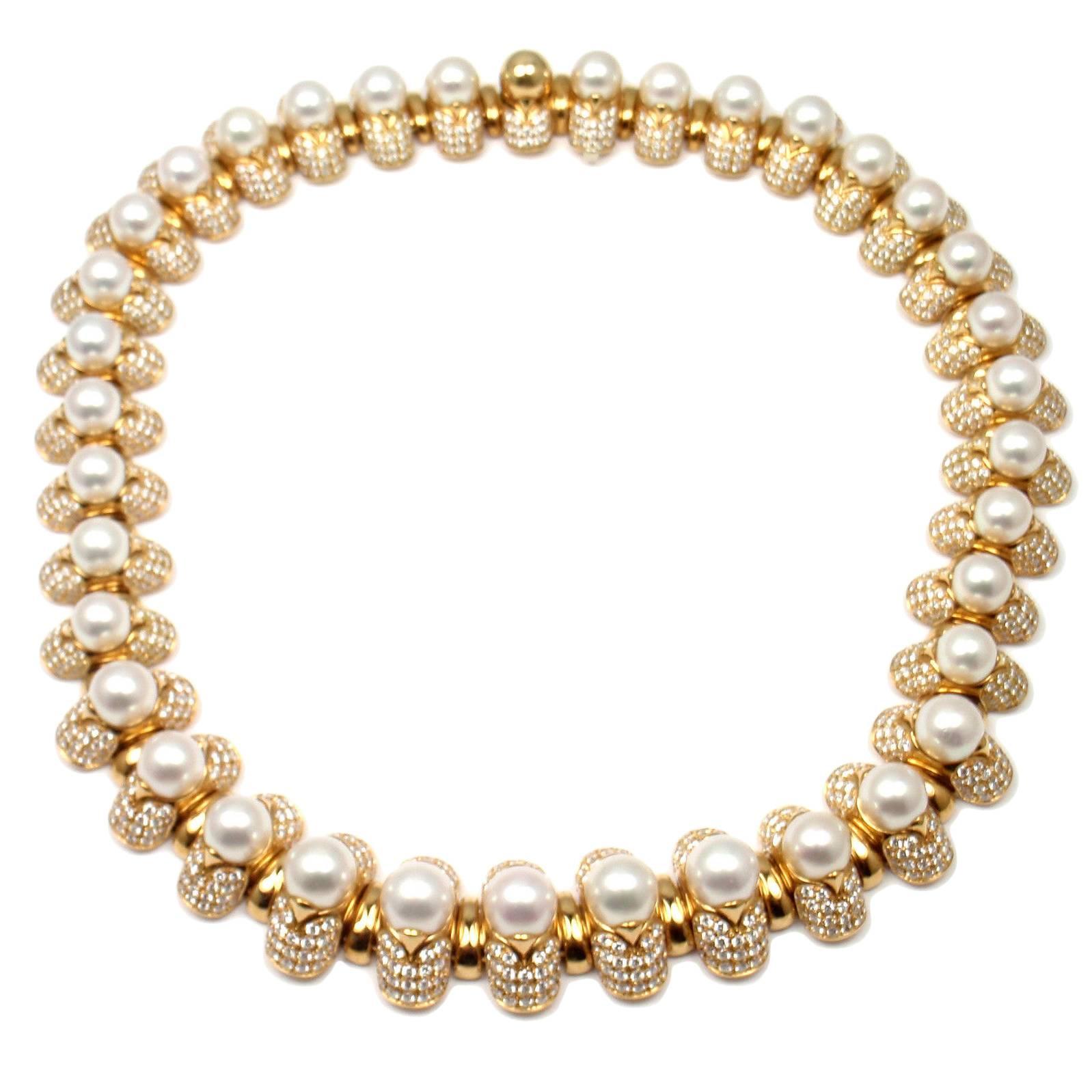 Bulgari Celtaura Pearl Diamond Gold Choker Necklace