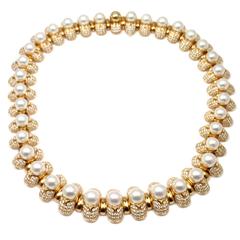 Bulgari Celtaura Perle Diamant Gold Choker Halskette