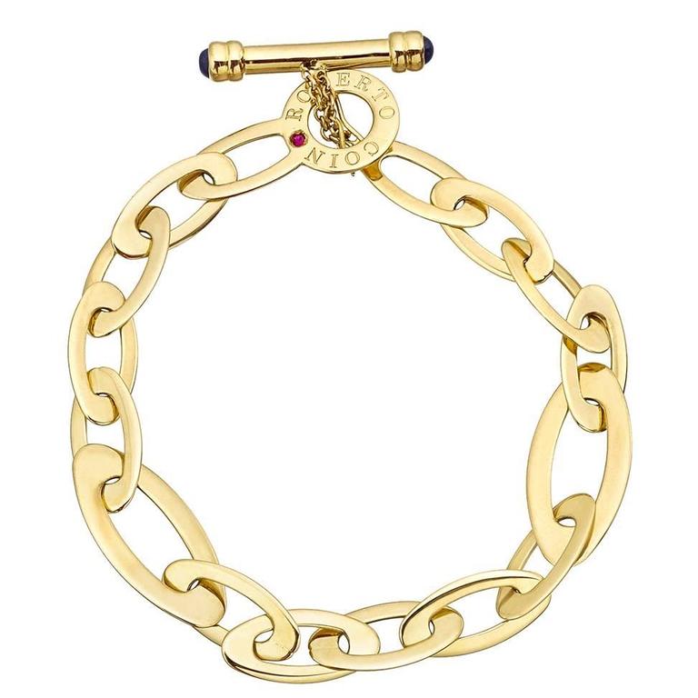 Roberto Coin Gold Sapphire "Classic" Link Bracelet at 1stdibs