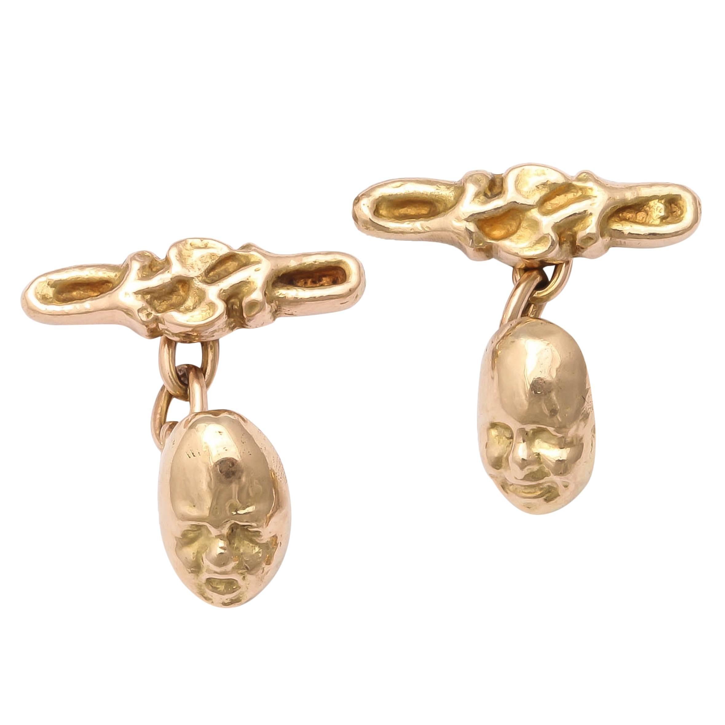 Small 19th Century 18k Gold Tragedy and Comedy Cufflinks For Sale