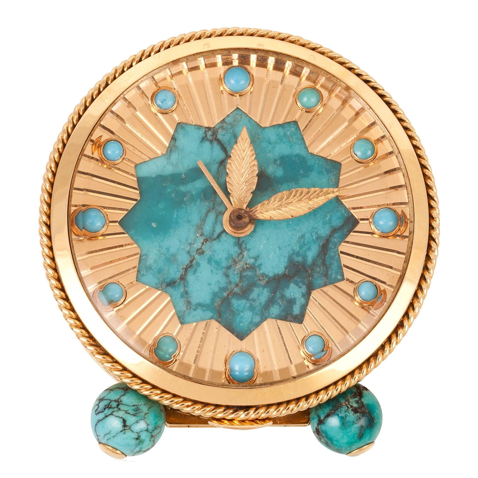Van Cleef & Arpels Turquoise Desk Clock with Alarm For Sale