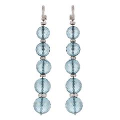 A Pair of Aquamarine Diamond Gold Earrings 6