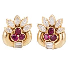 Ruby Diamond gold Earclips 7