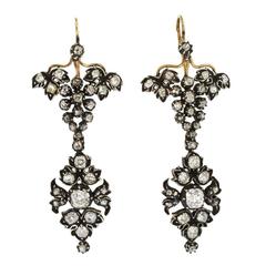 Antique 19th Century Diamond Silver Gold Pendant Earrings